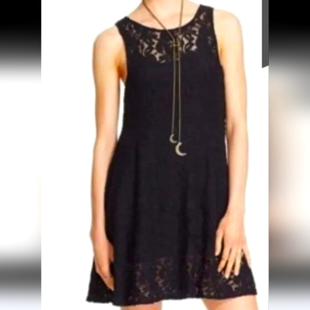 NWT Free People Miles of Lace Black Mini-Dress Size XSmall